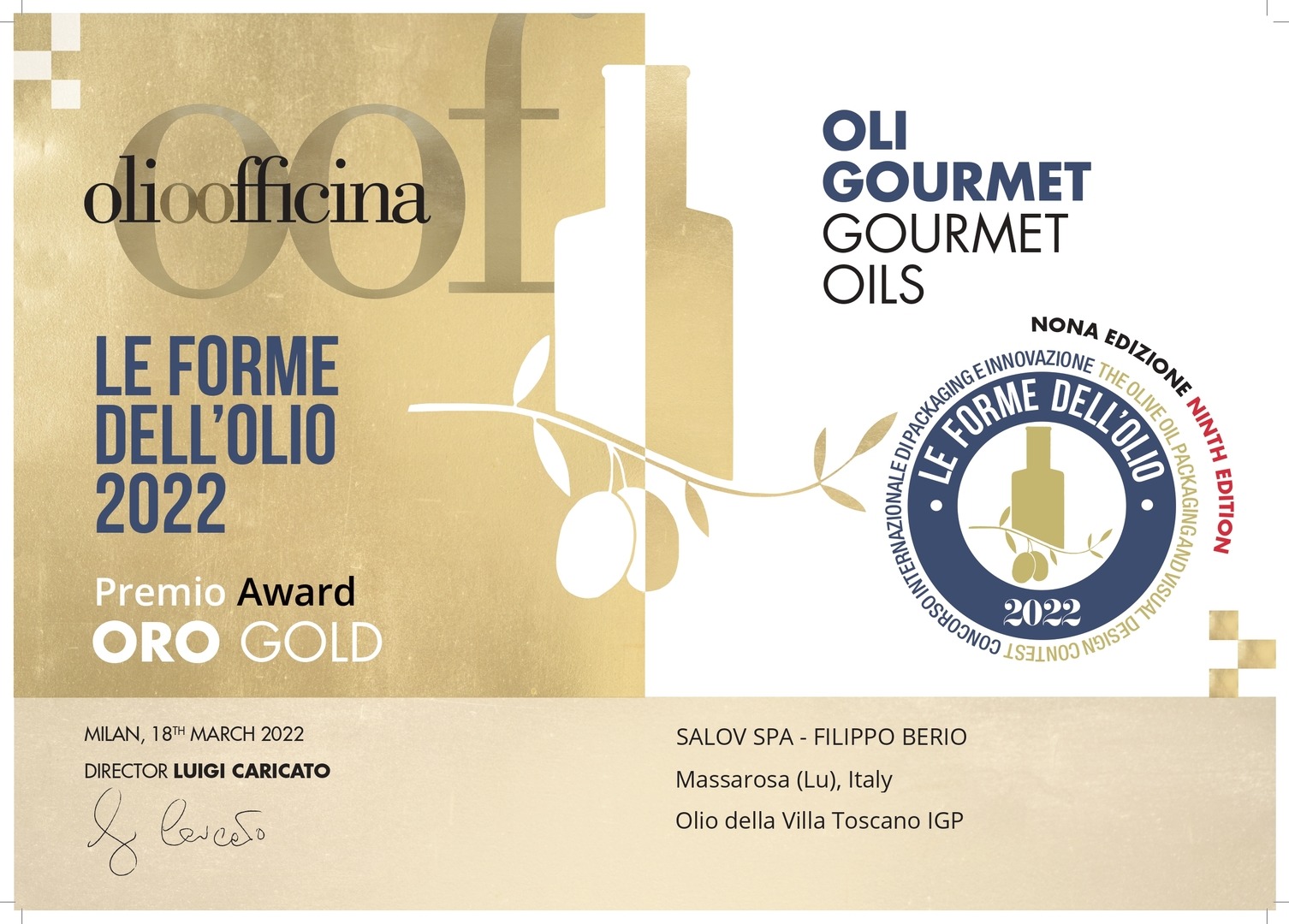 Filippo Berio and Sagra recognised in the “Le Forme dell’Olio” section of the 2022 Olio Officina Festival