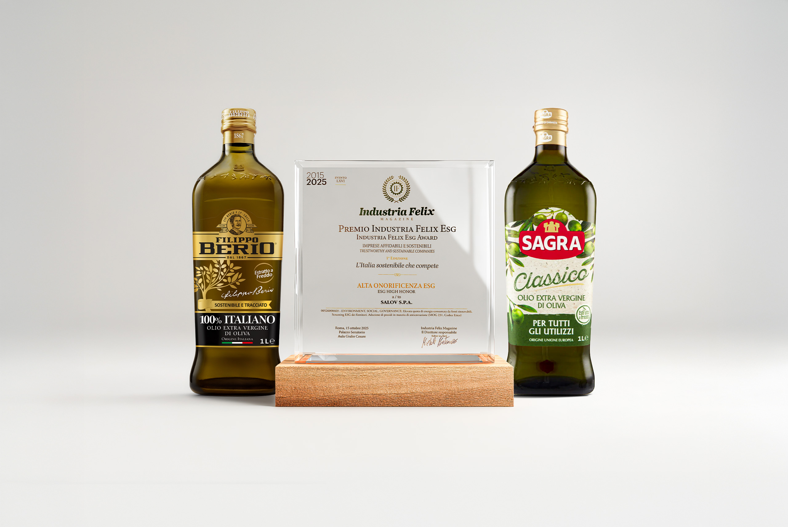 SALOV S.p.A., proprietaria dei marchi Filippo Berio e Sagra, riceve l’Alta Onorificenza ESG al Premio Industria Felix ESG – L’Italia sostenibile che compete